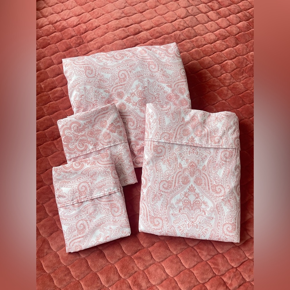 Spirit Linen Home Sheet Set Pink Paisley Dbl Brushed Soft Microfiber Full Sz